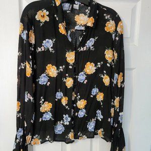 Divided black floral L/S blouse‎ Size 14